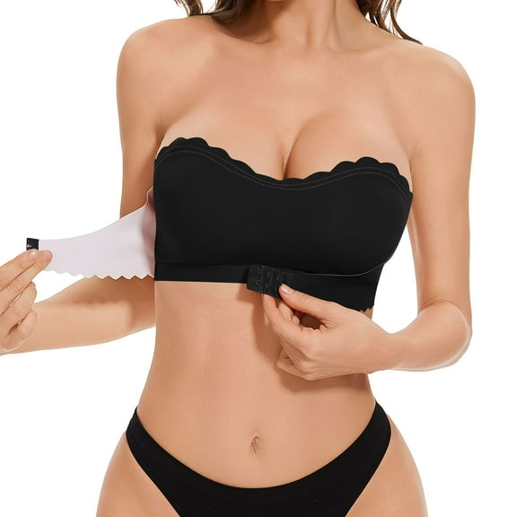 CaiJunJia Strapless Bra for Women Non-Slip Silicone Padded Bandeau Bra Wireless Tube Top Bralette