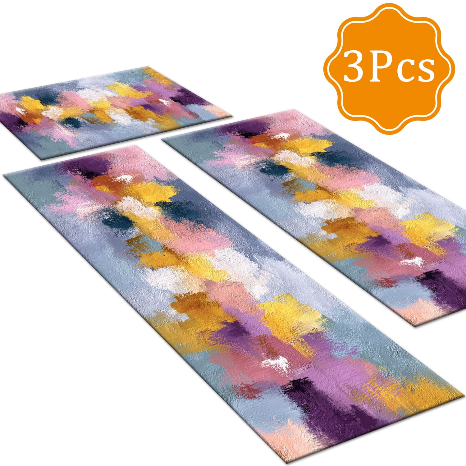 3 Piece Kitchen Rug Set, Non-Slip And Washable, Abstract Pattern Kitchen Hallway Rug, Soft And Comfortable, Suitable For Sinks, Floors, Entrances, Hallways and Bathrooms