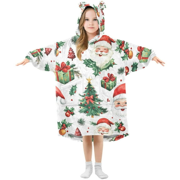 joogoo Wearable Blanket Hoodie for Vintage Santa Claus Trees Oversized Sherpa Hooded 3-14 YR M