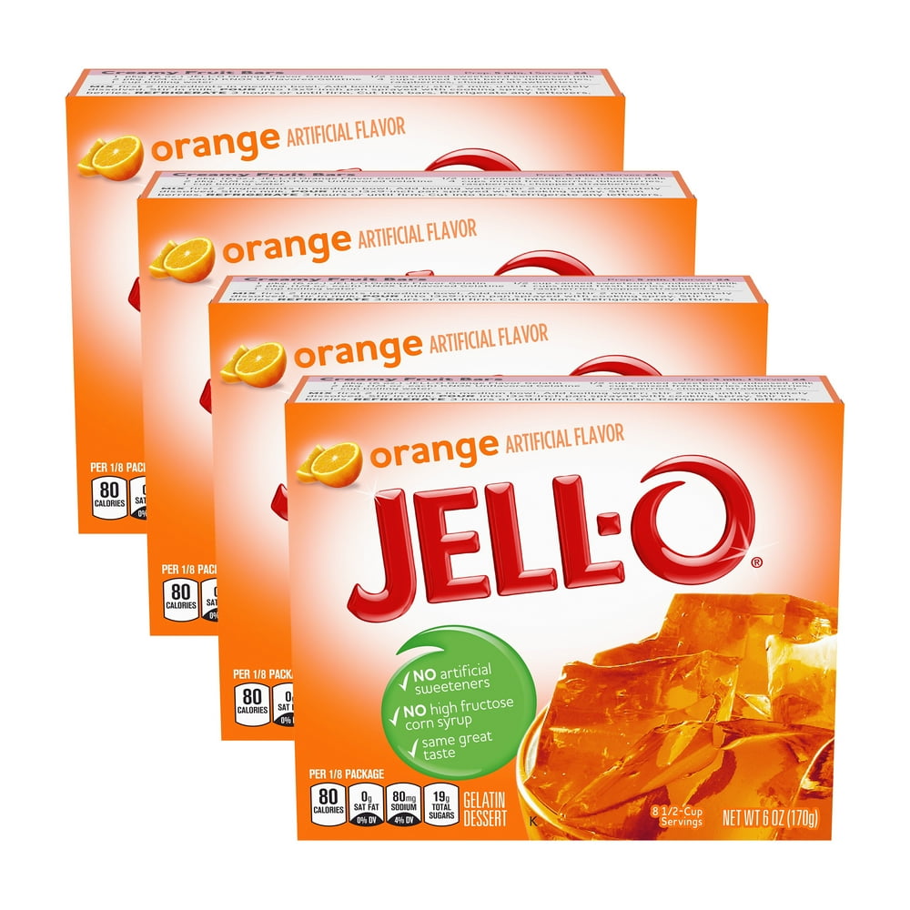JellO Orange Instant Gelatin Mix, 6 oz Box (Pack4)