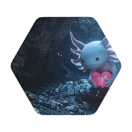 

Coaee Heart Axolotl Print Leather Coasters Set of 6 Non-Slip Washable Cup Coasters for Home Office Bar Hexagon
