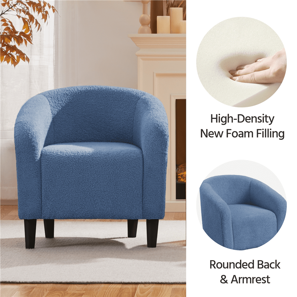 Yaheetech Upholstered Boucle Club Chair Accent Barrel Chair, Blue