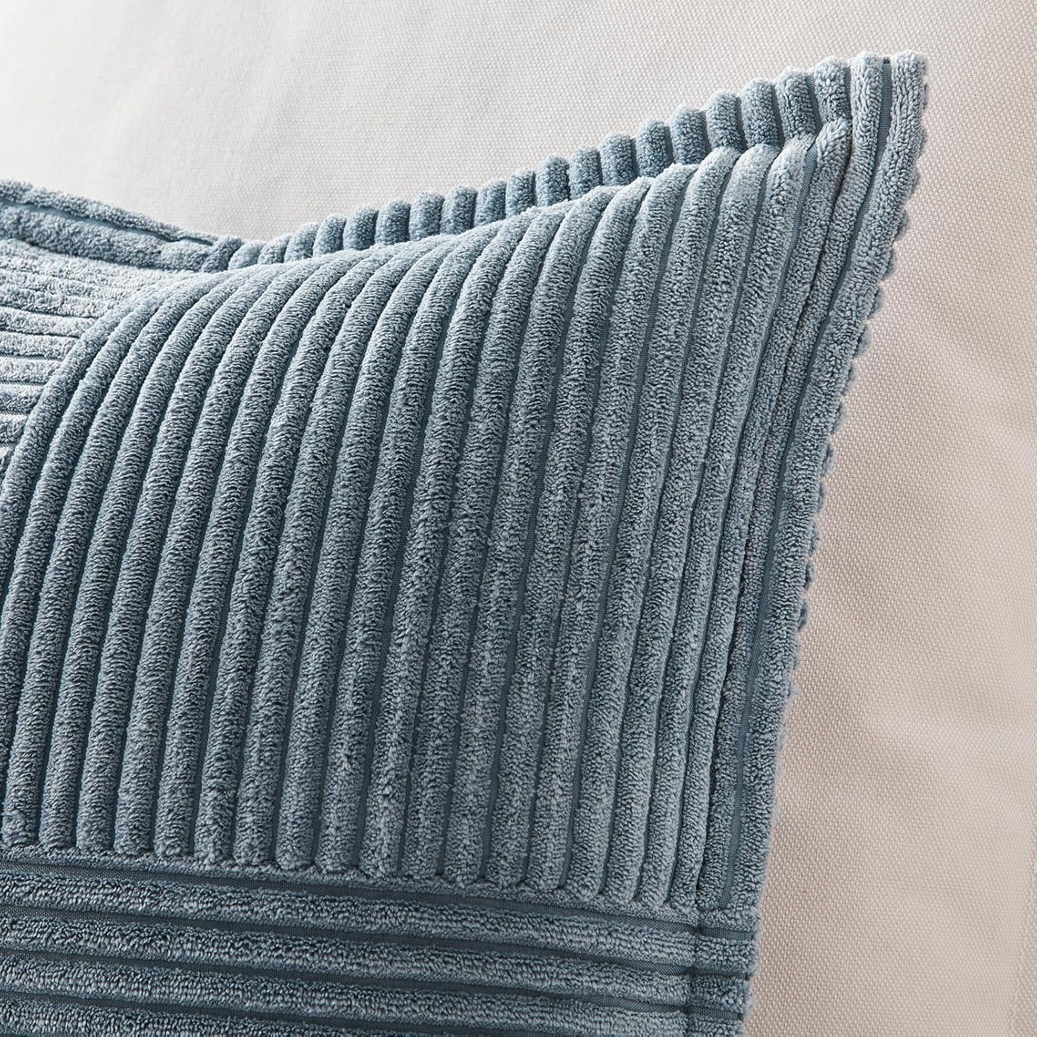 Topfinel 20" x 20" Wide Side Pillowcase,Corduroy Decorative Textured Pillow Cover,Blue,Set of 2
