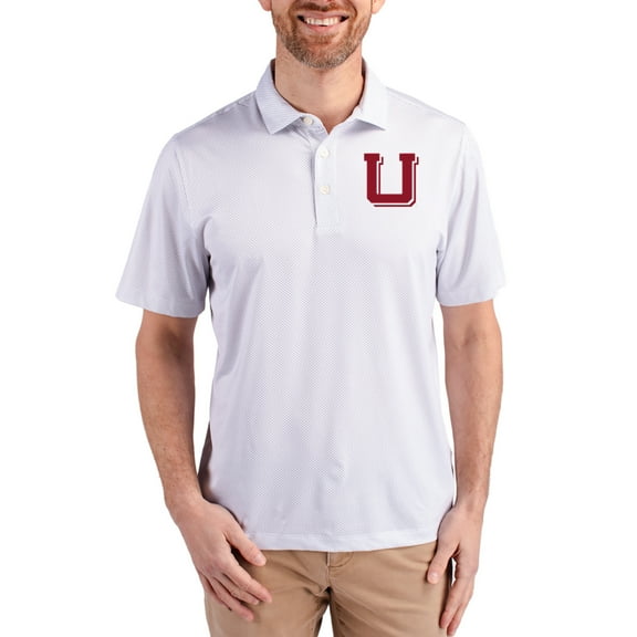 Men's Cutter & Buck White Utah Utes Pike Eco Symmetry Print Stretch Polo