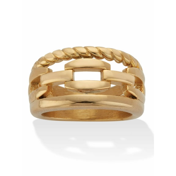 PalmBeach Jewelry Yellow Gold Ion-Plated Stainless Steel Rope and Link Nautical Style Ring