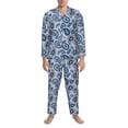 thumbnail image 3 of Hirioo Blue Paisley Pattern Vintage for Men's Pajama Sets 2 Piece Pjs Men's Long-Sleeved Pajama Set Button Down Sleepwear,S-XXL-Medium, 3 of 7