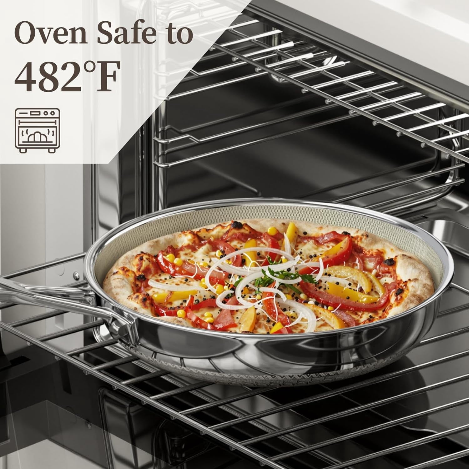 8 Inch Non Stick Frying Pan with Lid, Ceramic Hybrid Tri-Ply Stainless Steel Skillet for Induction