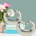 thumbnail image 2 of Eternity Double Curled Wave Sculpture, Set of 2, Modern Art, Silver Titanium Glazed Ceramic Stoneware, 8 1/4 Inches, Abstract Table Top Accent, 2 of 6