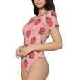 thumbnail image 2 of KLL Women 's Crew Neck Bodysuit Jumpsuits Strawberries Print Short onesies Stretch T Shirts, 2 of 7