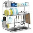 thumbnail image 1 of Over The Sink Dish Drying Rack,2 Tier 304 Stainless Steel Dish Rack Over Sink with Utensil Holder Cutting Board Holder for Kitchen Counter (Silver), 1 of 8