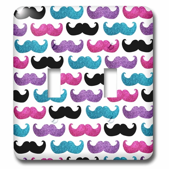 3dRose, Bold mustache pattern - pink purple blue and black mustaches - girly trendy teen cool fun design, double toggle switch