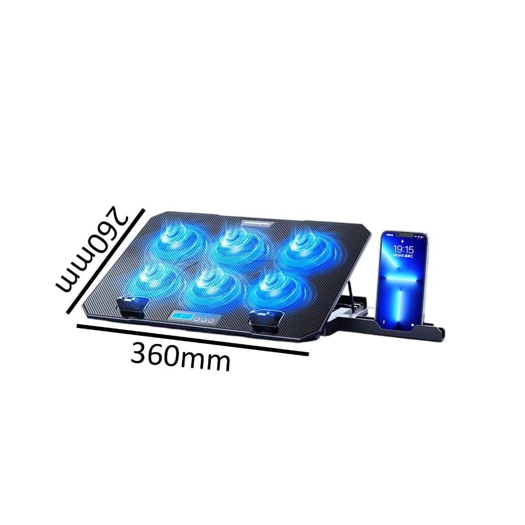 Laptop Cooling Pad LED Gaming Laptop Cooling 6 Quiet Fan Adjustable Height Stand with 2 USB Port Phone Holder