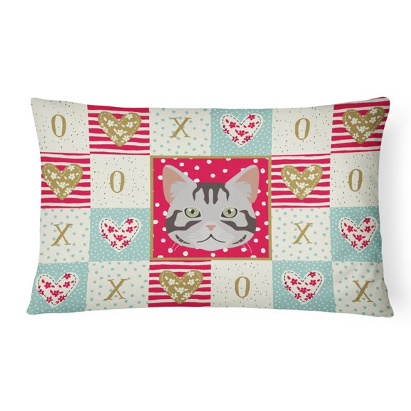 Carolines Treasures CK5082PW1216 Shorthair Cat Love Canvas Fabric Decorative Pillow, Red, 12H x16W, multicolor
