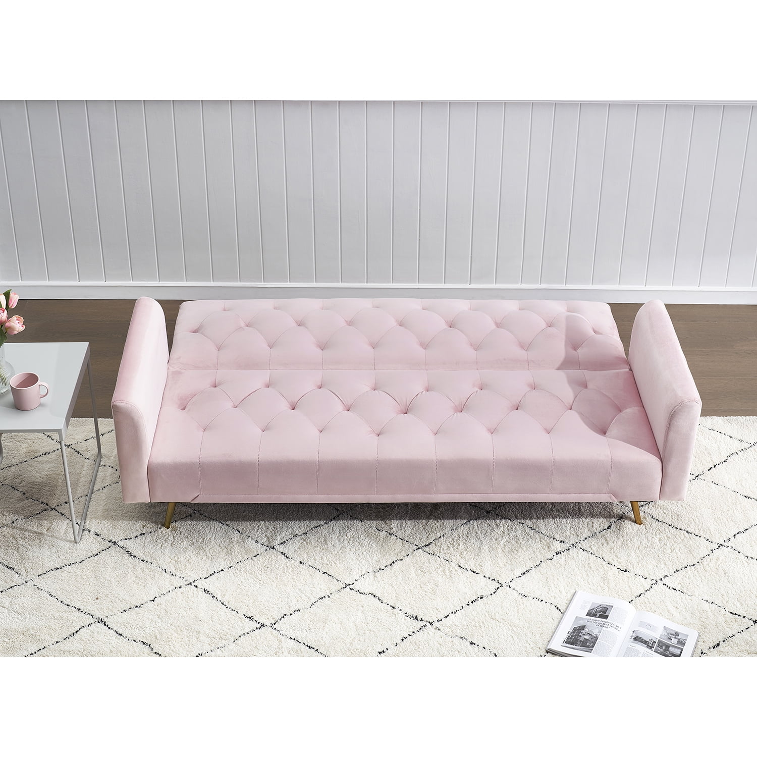 Kadyn 71" Futon Couch, Convertible Double Sofa Bed for Compact Living Space, Modern Velvet Futon Sofa Bed for Living Room, Pink