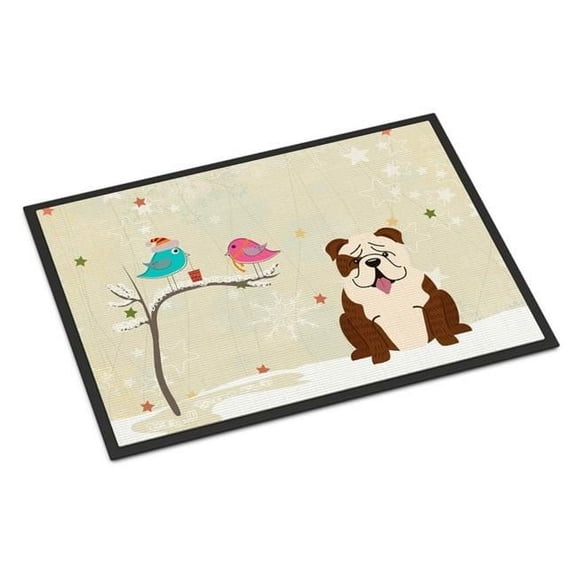 Christmas Presents between Friends English Bulldog Brindle White Door Mat