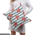 thumbnail image 4 of Ambesonne Starfish Fabric by the Yard Upholstery, Seastars with Stripes, 10 Yards, Slate Blue Red White, 4 of 4