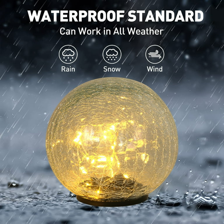 2 Pack Garden Solar Ball Lights Outdoor Waterproof Cracked Glass