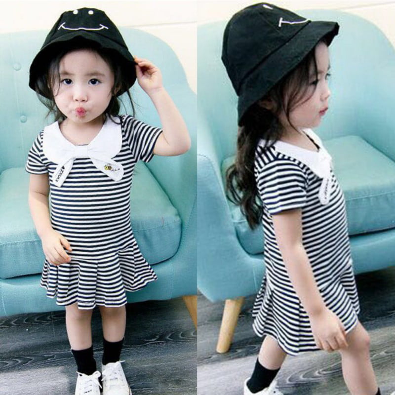 Summer Newborn Baby Kid Girl Striped Gold-Plated Dot Dress Pageant Party Dresses 