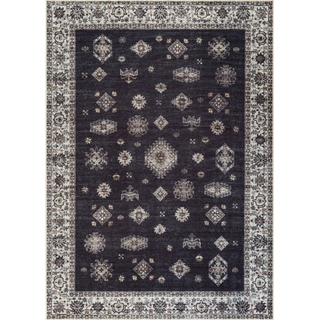 Bloom Rugs Washable Non-Slip 3  x 5  Rug - Black / Ivory Traditional Oriental Area Rug for Living Room  Bedroom  Dining Room  and Kitchen - Exact size: 3  x 5