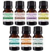 Essential Oil Gift Set of 7 Aromatherapy 10 mL x 7 - Eucalyptus Cinnamon Leaf Frankincense Peppermint Sweet Orange Lemongrass Tea Tree 100% Pure Therapeutic Grade Essential Oils by Sponix