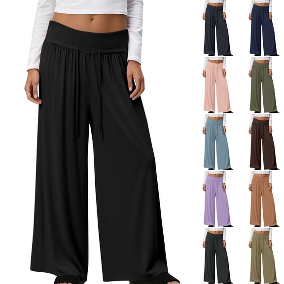 IMENGL Women's Wide Leg Pants Soft Yoga Sweat Comfy High Waisted Pajama with Pockets Trousers Loose Casual Cropped Pant for Womens,M-XXXXXXL