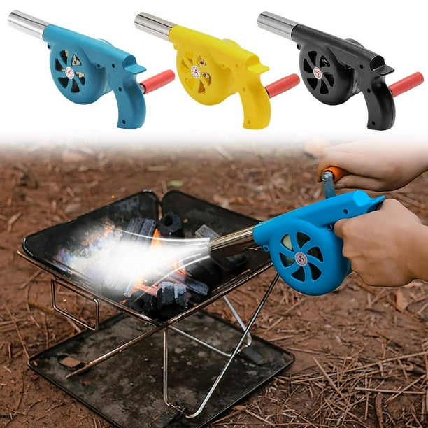 Ventilador soplador manual de barbacoa con cigüeñal, ventilador portátil de barbacoa con cuchilla metálica y control de velocidad para hoguera, acampada, senderismo - 9,84 pulgadas