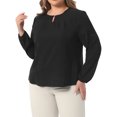 thumbnail image 4 of Agnes Orinda Women's Plus Size Crew Neck Pleated Curved Keyhole Long Sleeve Chiffon Work Blouses 4X Black, 4 of 6