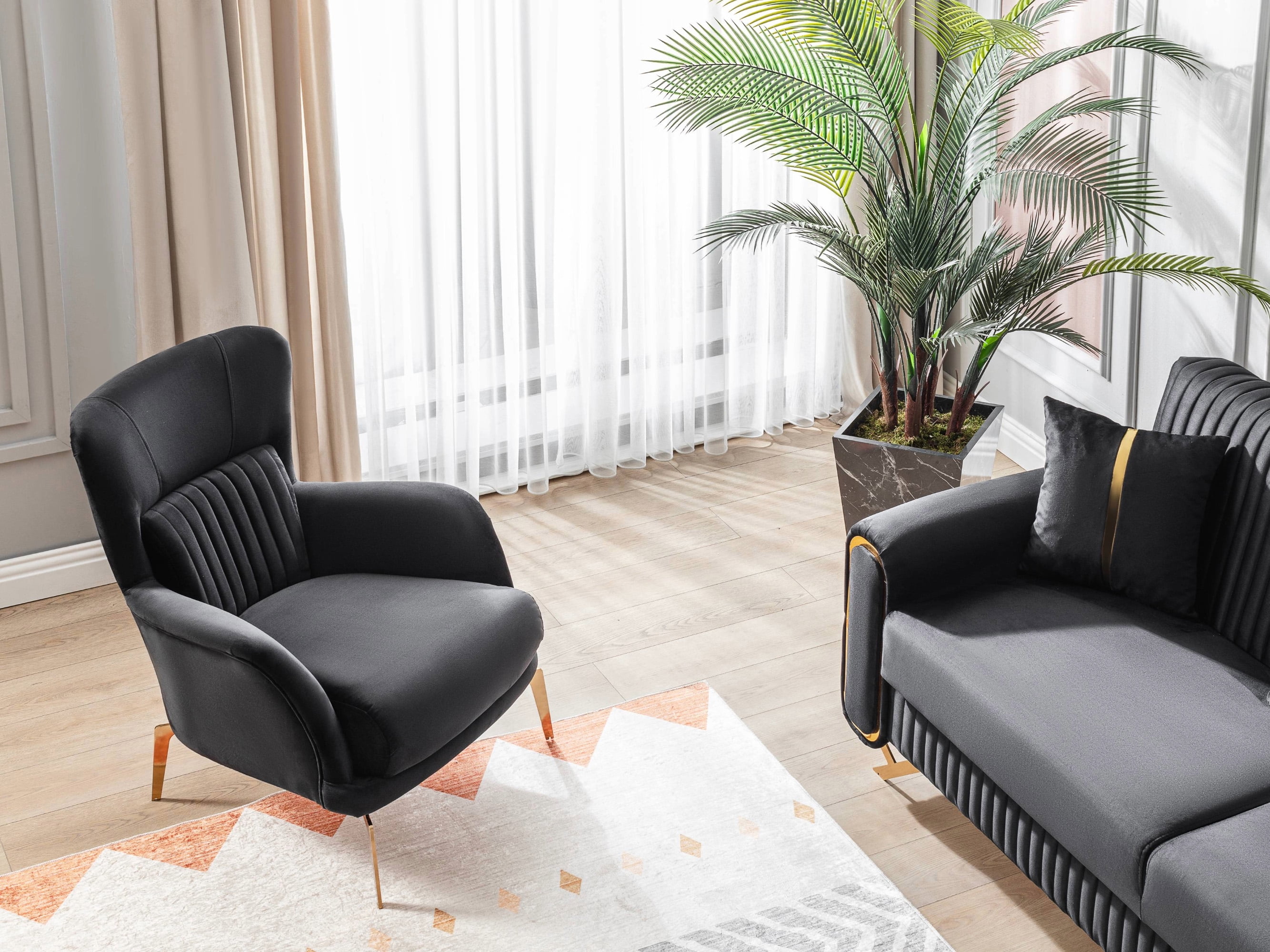 Ottomanson Wingback Accent Chair Microfiber Modern Armchair for Living Room, Black