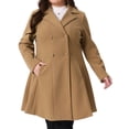 thumbnail image 2 of DARING DIVA Women's Plus Size Notch Lapel Double Breasted A Line Peacoat 2X Camel, 2 of 6