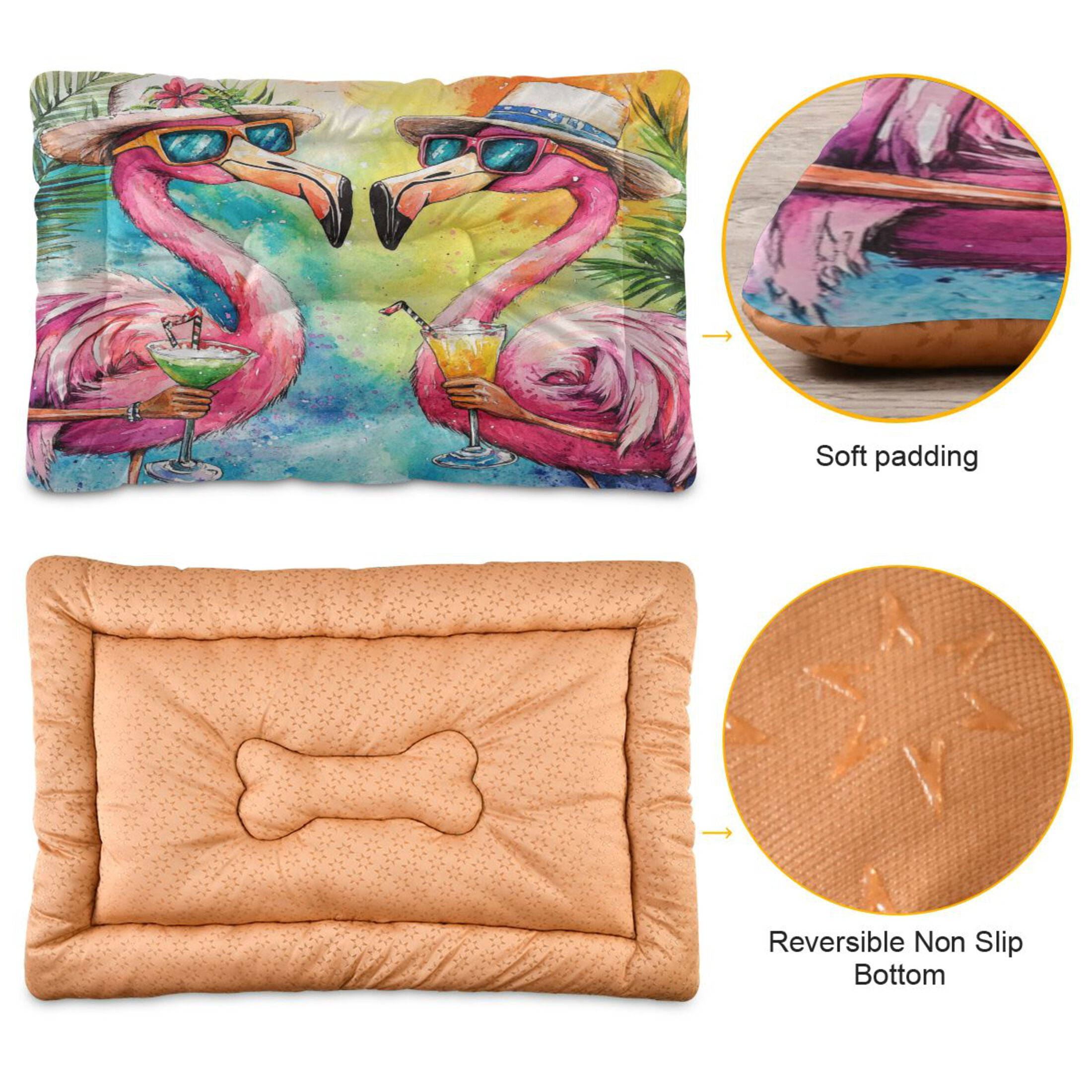 Qxltty Summer Flamingos Ped Pad Wear-resistant and Hard to Bite Through Sleeping Pad for Small Medium Large Dogs Winter Pet Bed 36×24in