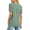 thumbnail image 5 of JWD Womens Shirts Casual V Neck Tshirts Puff Short Sleeve Summer Tops Tunic Blouses Dark Green M, 5 of 6