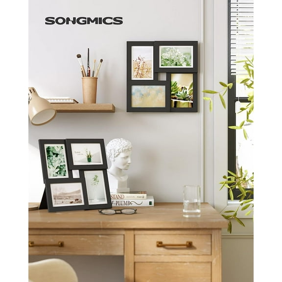 4x6 Collage Picture Frames, Family Photo Display Set with Glass Front, Wall Hanging or Tabletop, Ink Black