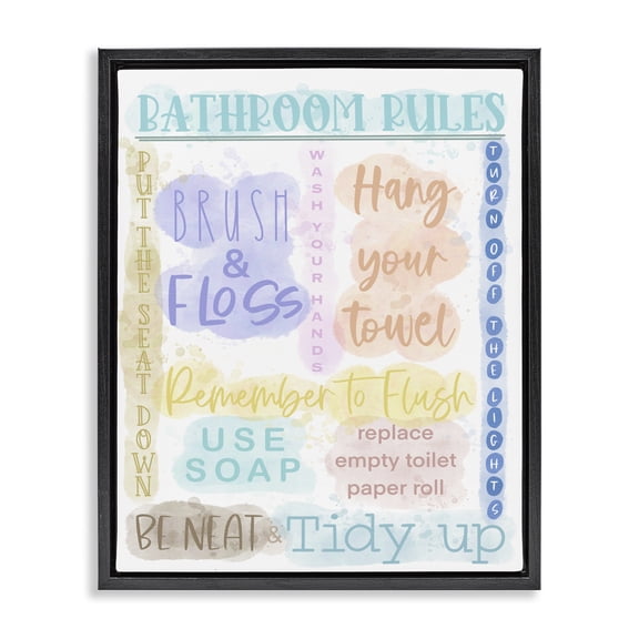 Stupell Industries Eclectic Fun Bathroom Rules Black Floating Frame Canvas Art, 17 x 21, by Matthew Piotrowicz