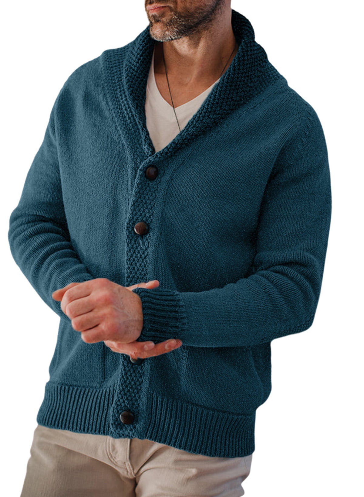 JMIERR Mens Sweaters Long Sleeve V Neck Cardigan Sweater Button Up ...
