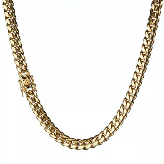 EOEMY 6-18mm Hip Hop 18K Gold Tone Stainless Steel Men Miami Cuban Link Chain Necklace-Gold-8mm-22Inch Or 55Cm
