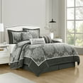thumbnail image 4 of Nanshing Therese 7 Piece Damask Comforter Set , Grey , California King Size , Jacquard with matching solid piecework, 4 of 6