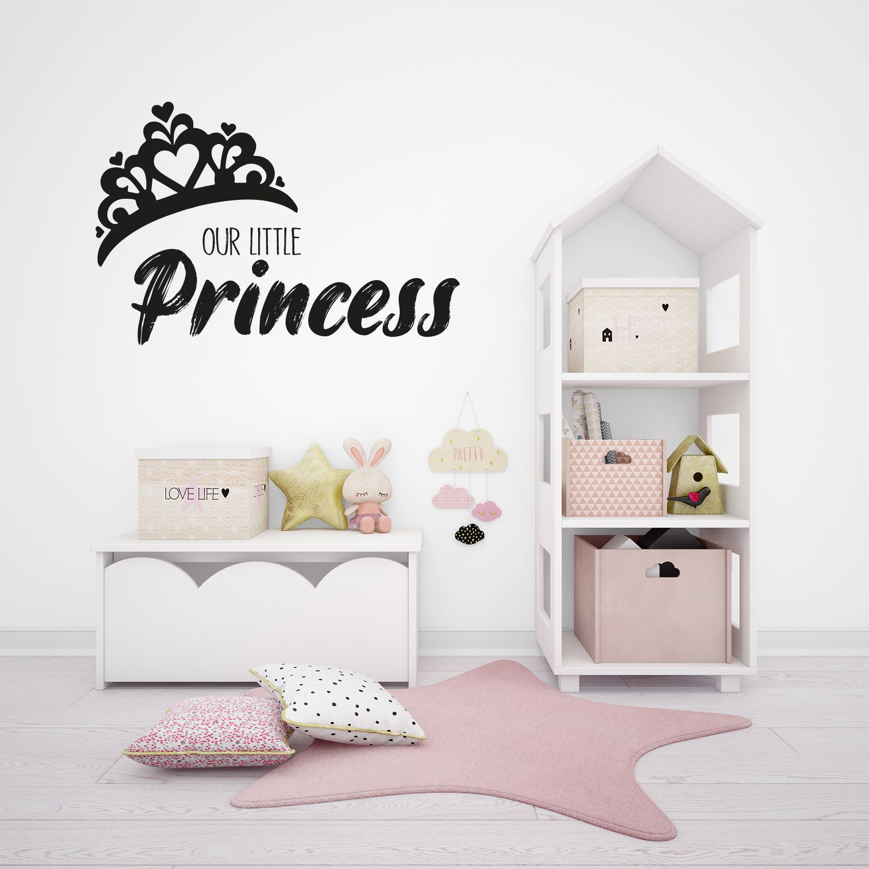 Princess Crown Pink Cute Wall Sticker Girls Bedroom Decor Baby Room Home Decal 