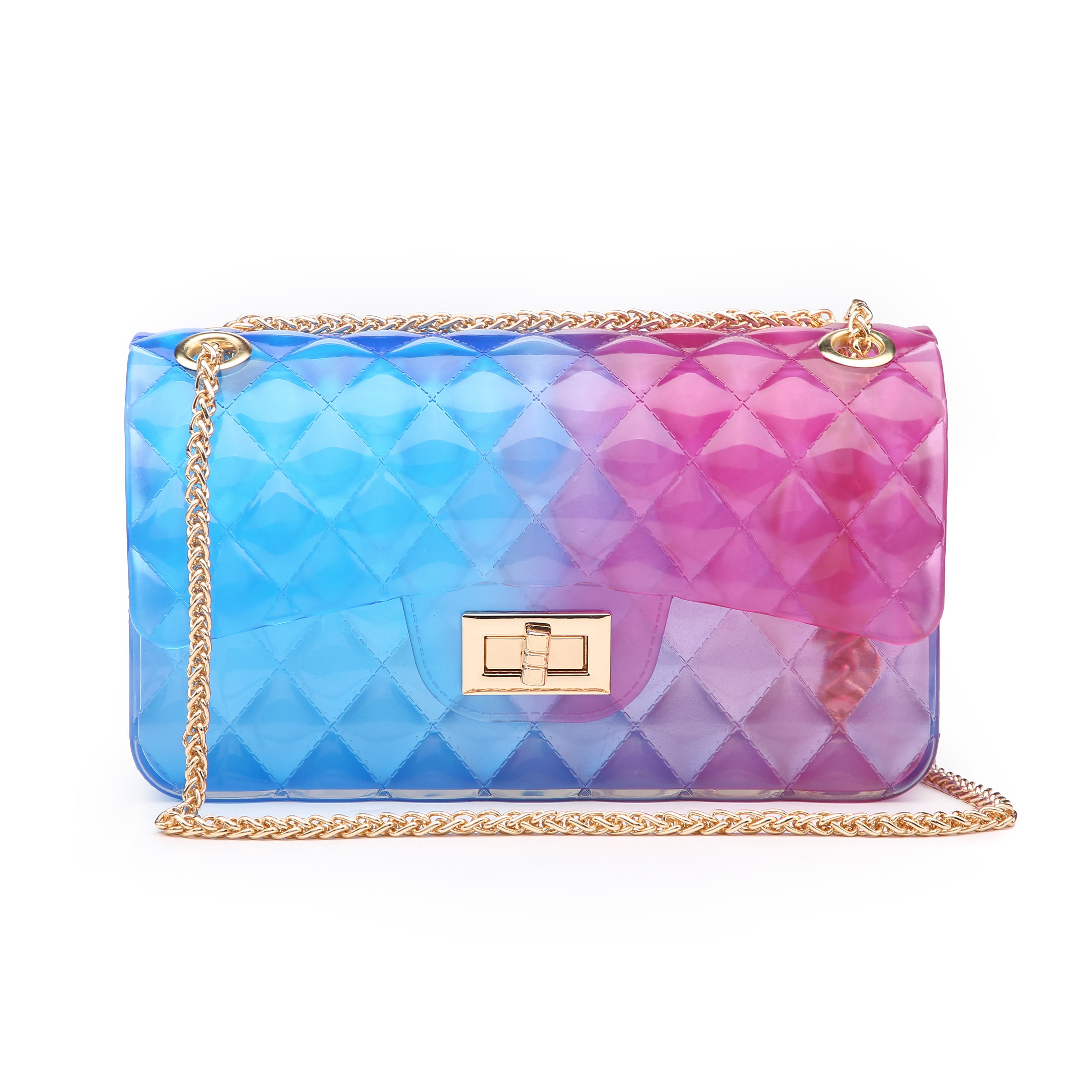 Poppy Fashion Women's Color Jelly Bag Transparent PVC Handbag Crossbody Shoulder with Metal Chain Strap-Blue/Fuchsia(Large Size) Walmart.com