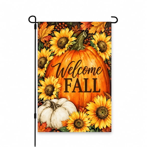 Welcome Fall Garden Flag 12x18 Inch - Sunflowers & Pumpkins Autumn Yard Decor - Ideal for Patio, Lawn, Porch Display, Seasonal Outdoor Decoration