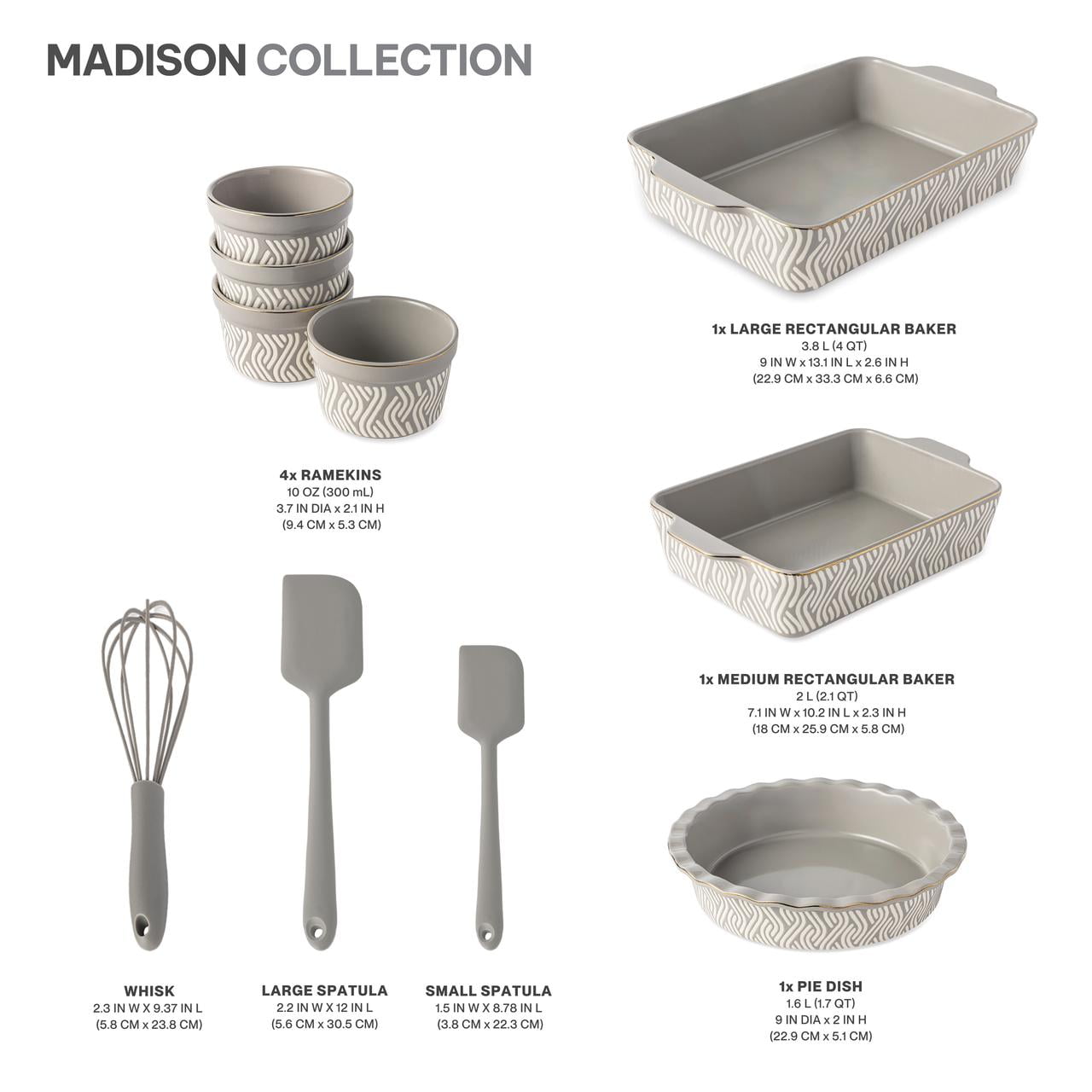 Thyme & Table, 10-Piece Ceramic Bakeware Set, with Spatulas & Whisk, Madison