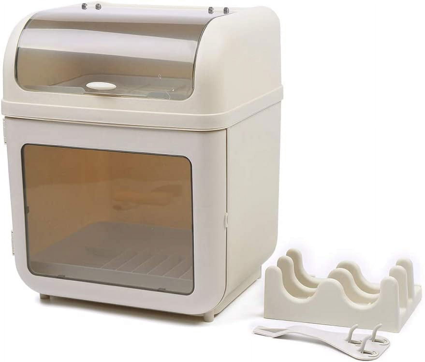 2-Tier Dish Drying Rack, Cup Dish Storage Box and Drain Board with Lid Cover, Kitchen Bottle Dryer Holder with Pot Lid Rack and Hook, 12.9 x 10.6 x 16.1in Counter Plate Cup Tray Cutlery Drainer