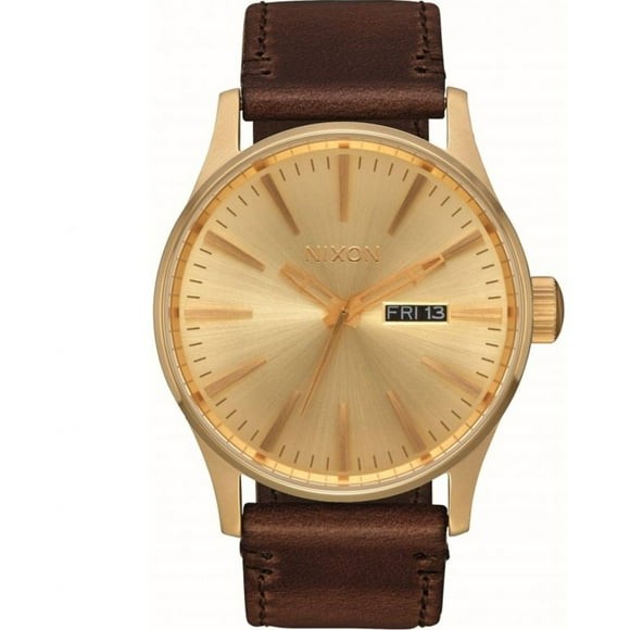 Nixon A11382591 Men's Sentry Gold Dial Brown Leather Strap Watch
