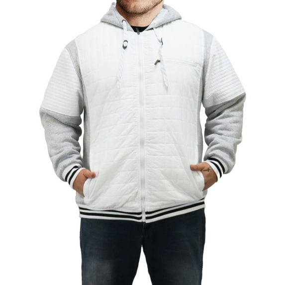 MEN'S QUILTED NYLON FRONT WITH AB YARN CORAL FLEECE LINED JACKET. YARN DYED TRIM