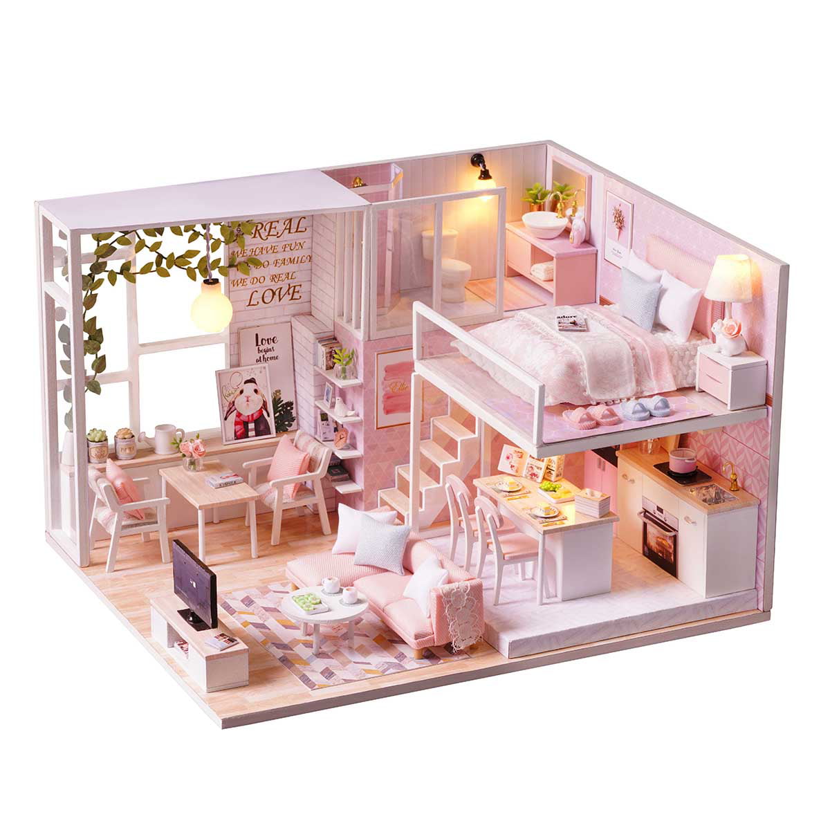 DIY Miniature Landscape Model Bedroom Furniture Dollhouse Wooden LED Kits Gift 