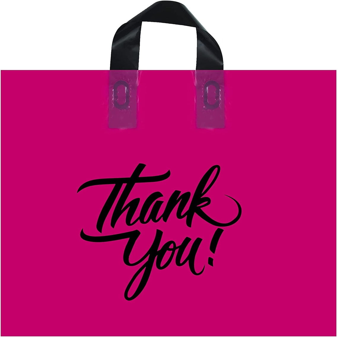 Large Thank You Plastic Merchandise Bag with Handle, Boutique Bag (Pink