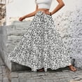 thumbnail image 2 of LWavelet Women Floral Print Tiered Maxi Skirt Elastic Drawstring Waist Boho Long Skirt White XL, 2 of 4