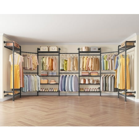 Timate U3 U Shape Garment Rack , Expandable Industrial Pipe Clothing Rack Wall Mounted Closet,Black