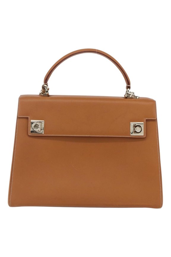 Pre-Owned Salvatore Ferragamo Gancini Handbag Leather Brown Leather Handbag