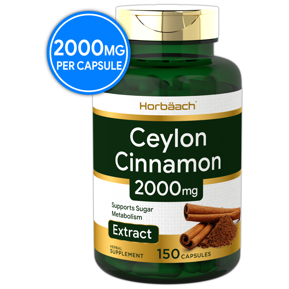 Ceylon Cinnamon Capsules 2000 mg 150 Count NonGMO & Gluten Free Pills By Horbaach