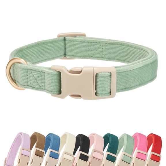 Minzimin 1Pack Soft Cotton Dog Collar Adjustable Corduroy Dog Collars for Small Medium Large Female Dogs(Pink,Small)